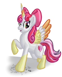 Size: 1200x1500 | Tagged: alicorn, apple bloom, artist:blademanunitpi, cutie mark, cutie mark crusaders, derpibooru import, female, fusion, pose, safe, scootaloo, simple background, solo, sweetie belle, the cmc's cutie marks, the ultimate cutie mark crusader, transparent background, tricolor wings, we have become one