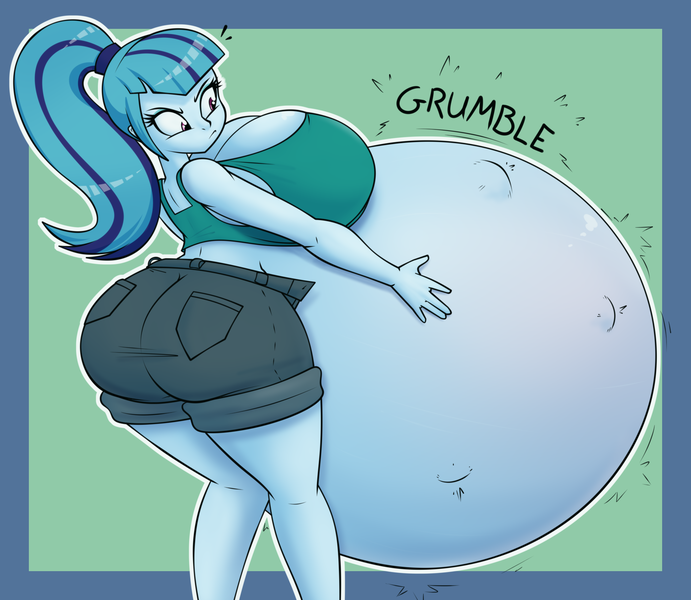 Size: 1796x1560 | Tagged: questionable, artist:funble, derpibooru import, sonata dusk, equestria girls, ass, belly, big belly, big breasts, breasts, busty sonata dusk, butt, cleavage, clothes, female, huge belly, huge breasts, huge butt, hungry, hyper, hyper belly, hyper pregnancy, impossibly large belly, kicking, large butt, onomatopoeia, ponytail, pregnant, pregnant equestria girls, pregnata dusk, shorts, sonata donk, stomach noise, the ass was fat