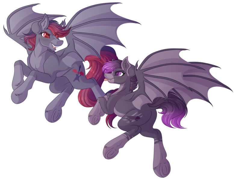 Size: 6752x5168 | Tagged: safe, artist:amazing-artsong, derpibooru import, oc, oc:flip trick, oc:hartstring, unofficial characters only, bat pony, pony, absurd resolution, female, mare, simple background, transparent background