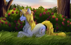 Size: 1935x1216 | Tagged: safe, artist:marinavermilion, derpibooru import, oc, oc:art's desire, unofficial characters only, pony, unicorn, flower, flower in hair, rose, solo