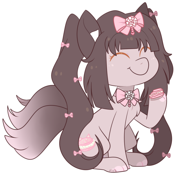 Size: 2200x2172 | Tagged: safe, artist:jetjetj, derpibooru import, part of a set, oc, oc:chocolate dwirl, earth pony, pony, commission, cute, female, food, macaron, mare, simple background, solo, transparent background, ych result