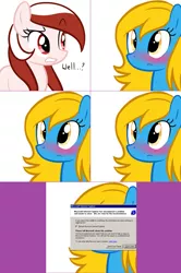 Size: 1112x1670 | Tagged: safe, artist:marytheechidna, derpibooru import, oc, oc:internet explorer, oc:opera, earth pony, pony, ask internet explorer, blushing, browser ponies, error message, internet explorer