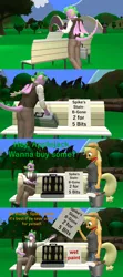Size: 1920x4320 | Tagged: 3d, anthro, applejack, artist:papadragon69, bench, bucket, cleaning product, clearly didn't see the wet paint sign, comic, derpibooru import, oh no, old master q, paint, parody, reference, safe, selling, sign, source filmmaker, spike, suitcase, wet paint, wet paint sign