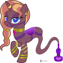 Size: 4000x4054 | Tagged: safe, artist:parclytaxel, derpibooru import, oc, oc:zirithustra, unofficial characters only, genie, genie pony, pony, unicorn, .svg available, absurd resolution, bottle, bracelet, bridle, ear piercing, earring, female, hairband, horn, horn ring, jewelry, lidded eyes, looking at you, mare, monthly reward, neck rings, piercing, raised hoof, ring, saddle, simple background, smiling, solo, tack, transparent background, vector