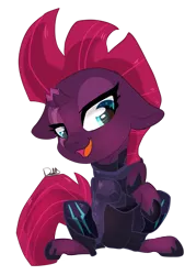 Size: 1024x1431 | Tagged: safe, artist:doodledj, derpibooru import, tempest shadow, pony, unicorn, my little pony: the movie, broken horn, chibi, cute, female, floppy ears, horn, mare, open mouth, simple background, sitting, solo, tempestbetes, transparent background
