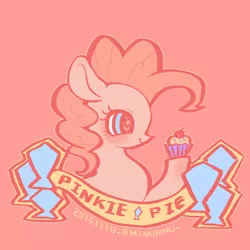 Size: 750x750 | Tagged: safe, artist:mirululu, derpibooru import, pinkie pie, pony, bust, cupcake, cute, diapinkes, female, food, heart eyes, mare, pink background, portrait, profile, simple background, solo, wingding eyes