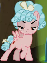 Size: 634x845 | Tagged: safe, derpibooru import, screencap, cozy glow, pegasus, pony, frenemies (episode), better way to be bad, cozy glow is not amused, cropped, female, filly, foal, lidded eyes, spotlight