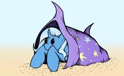 Size: 2460x1520 | Tagged: safe, artist:backgrounds-ponies, derpibooru import, trixie, crab, beach, clothes, cute, female, giant hat, hat, hermit crab, horn, solo, species swap, trixie's hat