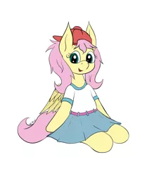 Size: 2008x2400 | Tagged: safe, artist:wapamario63, derpibooru import, fluttershy, pegasus, pony, 90s grunge fluttershy, alternate hairstyle, backwards ballcap, baseball cap, cap, clothes, female, gameloft, gameloft interpretation, hat, looking at you, mare, shirt, simple background, sitting, skirt, solo