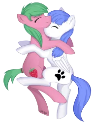 Size: 5000x6598 | Tagged: safe, artist:starlight, derpibooru import, oc, oc:pine berry, oc:snow pup, unofficial characters only, earth pony, pegasus, pony, collar, cuddling, eyes closed, folded wings, nuzzling, simple background, transparent background, wings