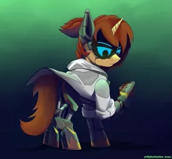 Size: 1079x996 | Tagged: safe, artist:buckweiser, derpibooru import, oc, oc:raven quill, cyborg, pony, unicorn, cybernetic pony, cyberpunk, male, solo, stallion