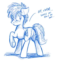 Size: 2796x3000 | Tagged: safe, artist:buckweiser, derpibooru import, oc, oc:buckminster, unofficial characters only, earth pony, pony, blushing, butt, male, plot, presenting, sketch, solo, stallion