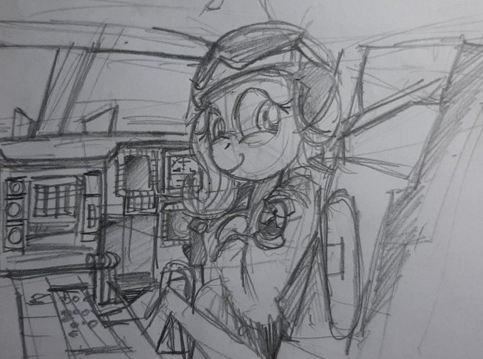 Size: 680x505 | Tagged: artist:buckweiser, b-2 spirit, clothes, cockpit, derpibooru import, female, fighter pilot, flight suit, fluttershy, pilot, safe, sketch, smiling, solo, stealth bomber, traditional art