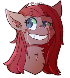 Size: 1900x2100 | Tagged: safe, artist:elevantia, derpibooru import, pinkie pie, earth pony, pony, blood, bust, crying, eyebrows visible through hair, female, mare, messy mane, pinkamena diane pie, portrait, shrunken pupils, simple background, smiling, solo, transparent background
