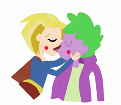 Size: 2823x2448 | Tagged: safe, derpibooru import, spike, human, equestria girls, blushing, crossover, crossover shipping, hand on cheek, human spike, humanized, karaspike, kissing, shipping, spikelove, spikexsupergirl, supergirl