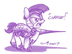 Size: 4000x3000 | Tagged: armor, artist:buckweiser, charging, derpibooru import, high res, jousting, male, monochrome, open mouth, raised hoof, random pony, royal guard, safe, sketch, solo