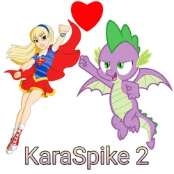 Size: 800x800 | Tagged: safe, derpibooru import, spike, dragon, human, cape, clothes, crossover, crossover shipping, flying, heart, karaspike, shipping, simple background, spikexsupergirl, supergirl, vector, white background, winged spike, wings