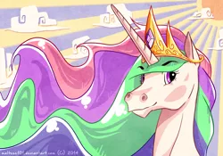 Size: 2000x1400 | Tagged: safe, artist:maltese101, derpibooru import, princess celestia, cloud, female, head, hoers, solo, sun