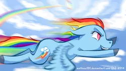 Size: 1000x563 | Tagged: safe, artist:maltese101, derpibooru import, rainbow dash, pegasus, cloud, flying, sonic rainboom