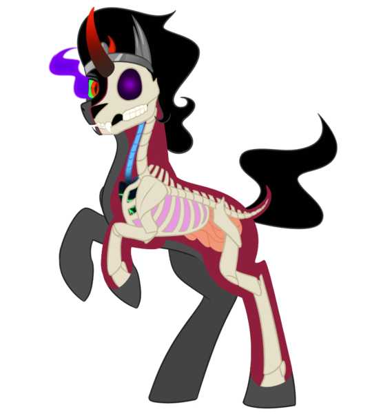 Size: 900x1000 | Tagged: safe, alternate version, artist:enigmadoodles, derpibooru import, king sombra, pony, bone, dissectibles, male, metal as fuck, organs, simple background, skeleton, solo, transparent background