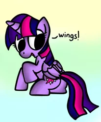 Size: 606x735 | Tagged: safe, artist:ameliayap, derpibooru import, twilight sparkle, twilight sparkle (alicorn), alicorn, pony, female, gradient background, solo, wings