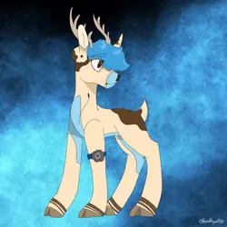 Size: 1280x1280 | Tagged: safe, artist:ravenroyal21, derpibooru import, ponified, deer, deer pony, original species, pony, abstract background, antlers, cloven hooves, crankgameplays, looking back, male, signature, solo, stallion