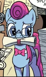 Size: 306x507 | Tagged: safe, derpibooru import, idw, unnamed character, unnamed pony, earth pony, pony, spoiler:comic, spoiler:comic79, bowtie, female, glasses, mare