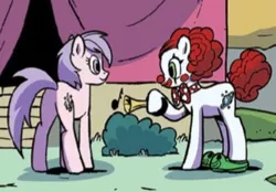 Size: 429x299 | Tagged: safe, derpibooru import, idw, unnamed character, unnamed pony, earth pony, pony, spoiler:comic, spoiler:comic79, clown, female, mare, smiling