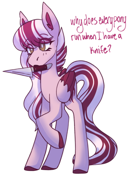 Size: 2307x3157 | Tagged: safe, artist:raya, derpibooru import, oc, oc:dusty ember, unofficial characters only, pegasus, pony, commission, cute, knife, simple background, solo, talking, transparent background