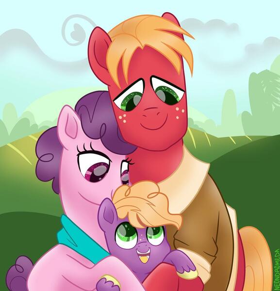 Size: 1280x1332 | Tagged: safe, artist:neondromeda, derpibooru import, big macintosh, little mac, sugar belle, earth pony, pony, unicorn, the last problem, colt, family, father and child, father and son, female, hug, male, mare, mother and child, mother and son, older big macintosh, older sugar belle, shipping, stallion, straight, sugarmac