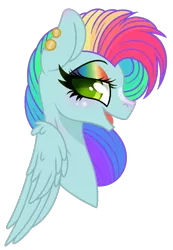 Size: 483x697 | Tagged: safe, artist:angellightyt, derpibooru import, oc, oc:rainbow blitz, pegasus, pony, bust, ear piercing, earring, headshot commission, jewelry, magical lesbian spawn, multicolored hair, offspring, parent:fluttershy, parent:rainbow dash, parents:flutterdash, piercing, portrait, rainbow hair, rainbow makeup, simple background, solo, transparent background