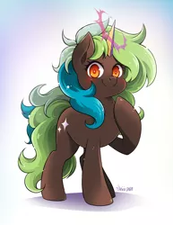 Size: 5100x6600 | Tagged: safe, artist:nekoshiei, derpibooru import, oc, oc:bright side, earth pony, pony, crystal horn, female, horn, looking at you, mare, solo