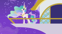 Size: 1280x720 | Tagged: safe, artist:viva reverie, derpibooru import, princess celestia, alicorn, pony, animated, canterlot castle, dancing, female, inception, jean-jacques perrey, majestic as fuck, mare, moon, multeity, music, not salmon, princess celestia being deep, royal canterlot gait, show accurate, singing, solo, sound, tower, wat, webm, youtube link
