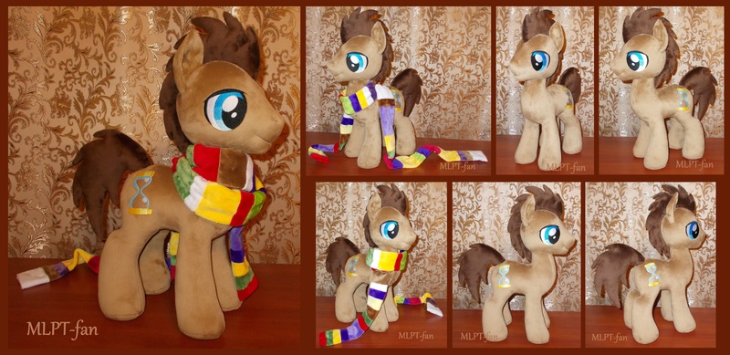 Size: 6416x3120 | Tagged: safe, artist:calusariac, derpibooru import, doctor whooves, time turner, pony, custom, fourth doctor's scarf, image, irl, jpeg, photo, plushie, solo, tom baker's scarf, toy