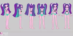 Size: 4382x2172 | Tagged: suggestive, artist:invisibleink, derpibooru import, aria blaze, equestria girls, equestria girls series, bedroom eyes, belly button, black underwear, bra, breasts, cleavage, clothes, eyeshadow, feet, female, frilly underwear, image, makeup, mismatched underwear, panties, patreon, png, simple background, skull, skull print underwear, sleeveless, solo, solo female, star print underwear, starry underwear, teal underwear, turnaround, underwear