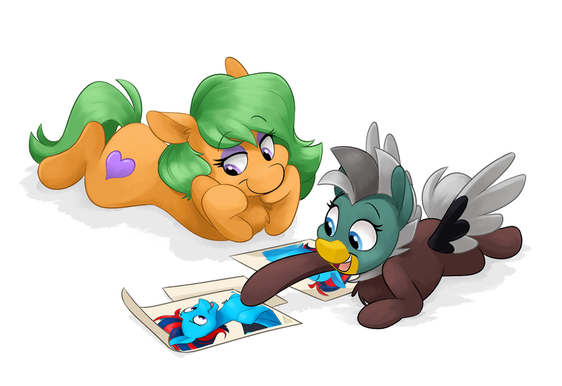 Size: 3500x2400 | Tagged: safe, artist:luximus17, derpibooru import, oc, oc:andrew swiftwing, oc:duk, oc:kiwi nectar, bird, duck, duck pony, original species, cute, fangirling, gal pals, hanging out, poster, quack, quak