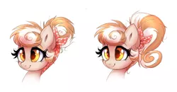 Size: 3183x1657 | Tagged: safe, artist:confetticakez, derpibooru import, oc, oc:cinnamon spangled, earth pony, pony, alternate hairstyle, bandana, female, mare, messy bun, ponytail, simple background, solo, white background