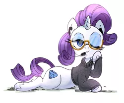 Size: 1920x1600 | Tagged: safe, artist:nendo, derpibooru import, rarity, pony, unicorn, keynote pie, my little pony: pony life, spoiler:pony life s01e16, spoiler:pony life s01e26, clothes, earbuds, female, g4.5 to g4, glasses, headworn microphone, mare, microphone, solo, sweater, that was fast