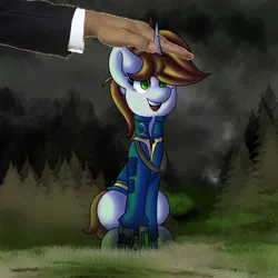 Size: 7000x7000 | Tagged: safe, artist:kranonetwork, derpibooru import, edit, oc, oc:littlepip, human, pony, unicorn, fallout equestria, hand, head pat, meme, pat, patting, pet, petting