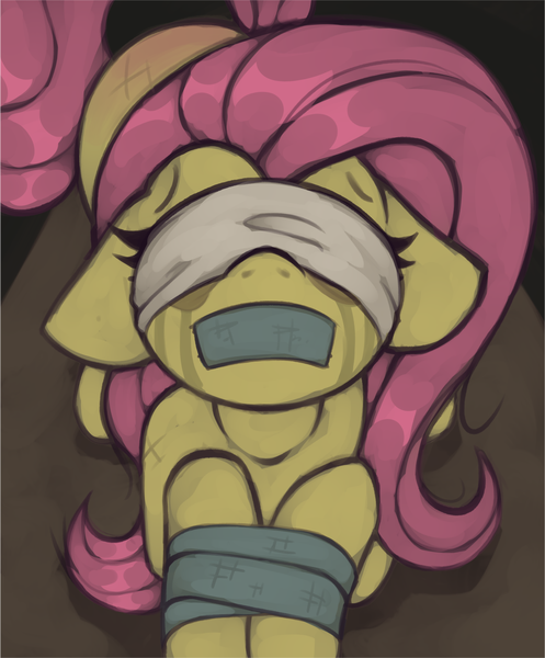 Size: 1498x1809 | Tagged: questionable, semi-grimdark, alternate version, artist:marsminer, derpibooru import, fluttershy, pegasus, pony, blindfold, bondage, broken rape victim, crying, fanfic art, female, femsub, flutterrape, fluttersub, gag, implied rape, implied sex, kidnapped, mare, mind break, sex slave, slave, submissive, tape, tape bondage, tape gag