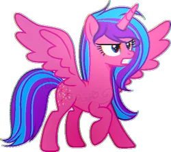 Size: 542x481 | Tagged: safe, artist:star-gaze-pony, derpibooru import, oc, oc:melody aurora, unofficial characters only, alicorn, pony, alicorn oc, alternate hairstyle, angry, female, horn, offspring, parent:flash sentry, parent:twilight sparkle, parents:flashlight, simple background, solo, spread wings, transparent background, wings