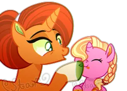 Size: 1205x866 | Tagged: safe, artist:star-gaze-pony, derpibooru import, luster dawn, stellar flare, pony, unicorn, baby, baby pony, base used, parent:stellar flare, simple background, transparent background