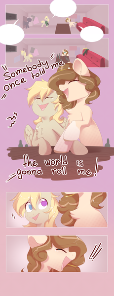 Size: 2500x6500 | Tagged: safe, artist:kebchach, derpibooru import, oc, oc:celia montigre, earth pony, pegasus, pony, bottle, comic, couch, karaoke, singing, somebody once told me