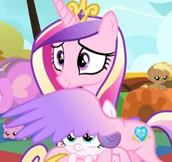Size: 1790x1687 | Tagged: safe, derpibooru import, screencap, coconut palm, cranberry pit, princess cadance, princess flurry heart, alicorn, pony, once upon a zeppelin, cropped, female, filly, magic, mare