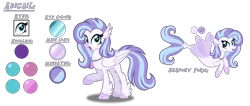 Size: 3620x1540 | Tagged: safe, artist:purplepotato04, derpibooru import, oc, oc:abigail, classical hippogriff, hippogriff, seapony (g4), female, magical lesbian spawn, offspring, parent:silverstream, parent:sweetie belle, reference sheet, simple background, solo, transparent background