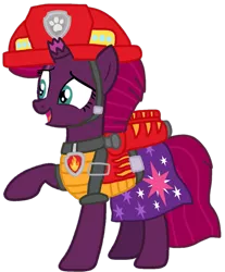 Size: 895x1080 | Tagged: safe, artist:徐詩珮, derpibooru import, fizzlepop berrytwist, tempest shadow, series:sprglitemplight diary, series:sprglitemplight life jacket days, series:springshadowdrops diary, series:springshadowdrops life jacket days, alternate universe, clothes, dino rescue, female, marshall (paw patrol), paw patrol, simple background, transparent background