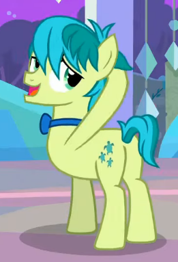 Size: 261x383 | Tagged: safe, derpibooru import, screencap, sandbar, earth pony, pony, she's all yak, bowtie, butt, cropped, hooves behind head, looking over shoulder, male, plot, sandbutt, solo, stupid sexy sandbar