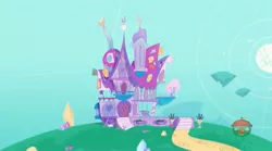 Size: 1671x929 | Tagged: safe, derpibooru import, screencap, my little pony: pony life, whoof-dunnit, spoiler:pony life s01e22, spoiler:pony life s01e37, carousel boutique, floating land, scenery