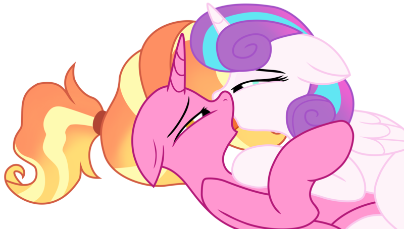 Size: 14269x8092 | Tagged: suggestive, artist:ejlightning007arts, derpibooru import, luster dawn, princess flurry heart, alicorn, pony, unicorn, base used, female, flurrydawn, french kiss, kissing, lesbian, lying down, making out, older, older flurry heart, ponytail, shipping, simple background, transparent background, vector