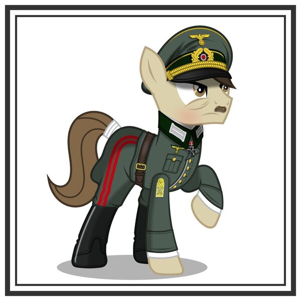 Size: 1280x1280 | Tagged: safe, artist:brony-works, derpibooru import, ponified, earth pony, pony, clothes, field marshal, frown, gerd von rundstedt, male, nazi, nazi germany, raised hoof, simple background, solo, stallion, uniform, white background, world war ii